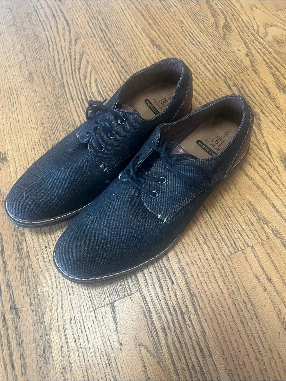 George Navy Canvas Lace-Up Oxfords with Brown Heel Trim